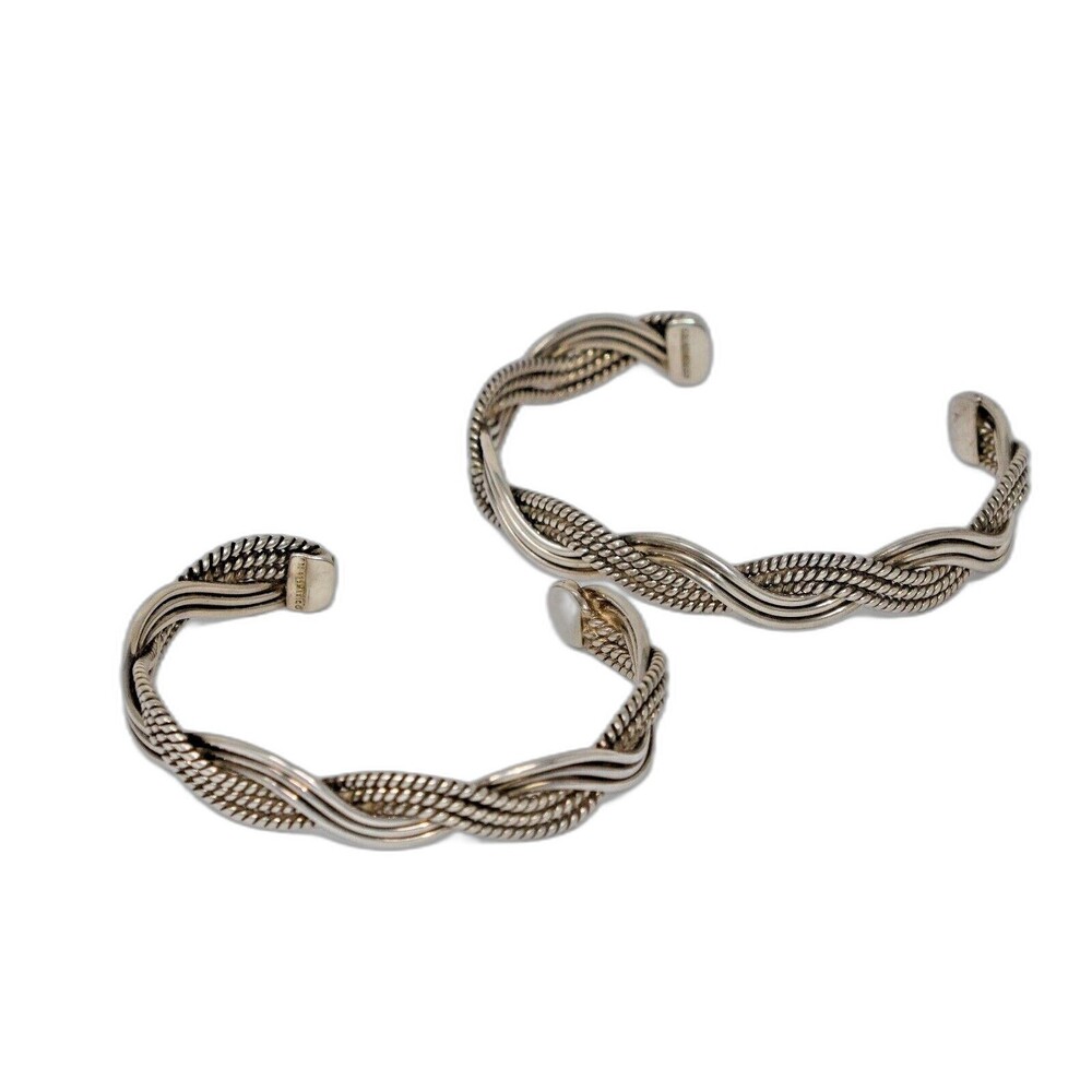 CII Designer Signed 925 Sterling Silver Twisted Rope Cuff Bracelets